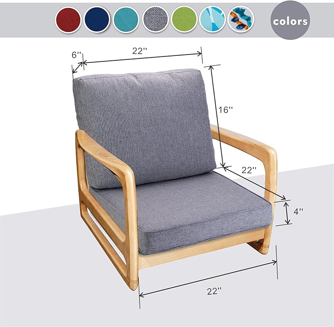 JMGBird Large Outdoor Chair Cushion Set - 22"x22" Tufted Seat & Back Cushions, Grey for Deep Seat Patio Furniture
