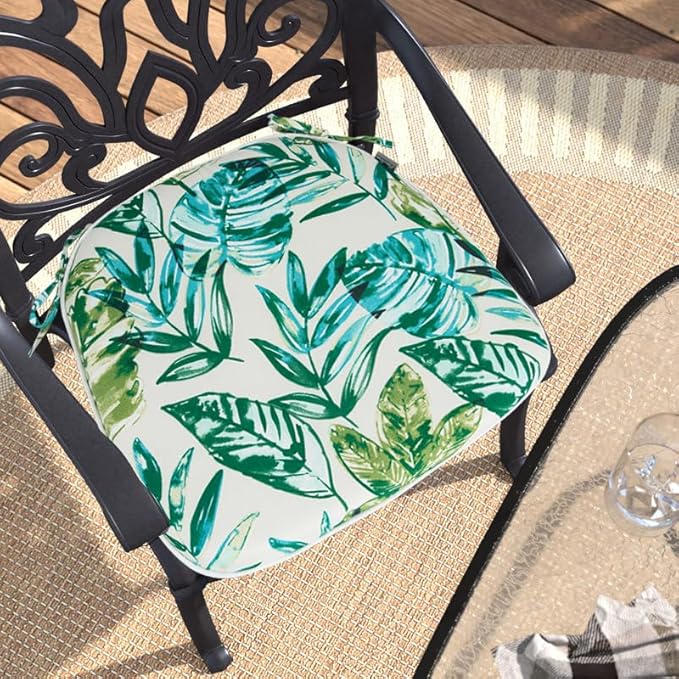 Outdoor Chair Cushions Set of 2,Patio Seat Cushion 17"x16"x2",U-Shaped Dining Chair Cushion 17 by 16 Inch,Water Resistant,Fade-Resistant Chair Pads for Kitchen Garden Furniture(Palm Leaf)