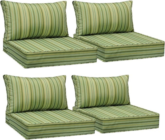 AAAAAcessories Outdoor Seat Cushions for Chairs, Fade-Resistant, Waterproof Patio Furniture Replacement Cushions, 24" x 24" x 5" + 24" x 13.5", Set of 4, Mossy Forest Stripe