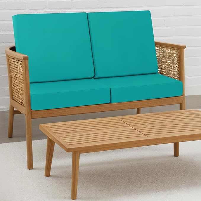 idee-home Outdoor Chair Cushions Set of 2, Waterproof Outdoor Seat Cushions for Patio Furniture, Outside Replacement Chair Pad with Ties for Lawn Deck Porch, 19 x 19 Peacock Blue
