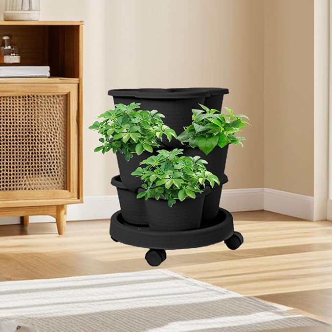 Stackable Planter - Vertical Garden Tower Stackable Planter | Vegetable Tower, Container with Removable Wheels & Tool Kit, Flower Pots Plant Growing System for Indoor Outdoor