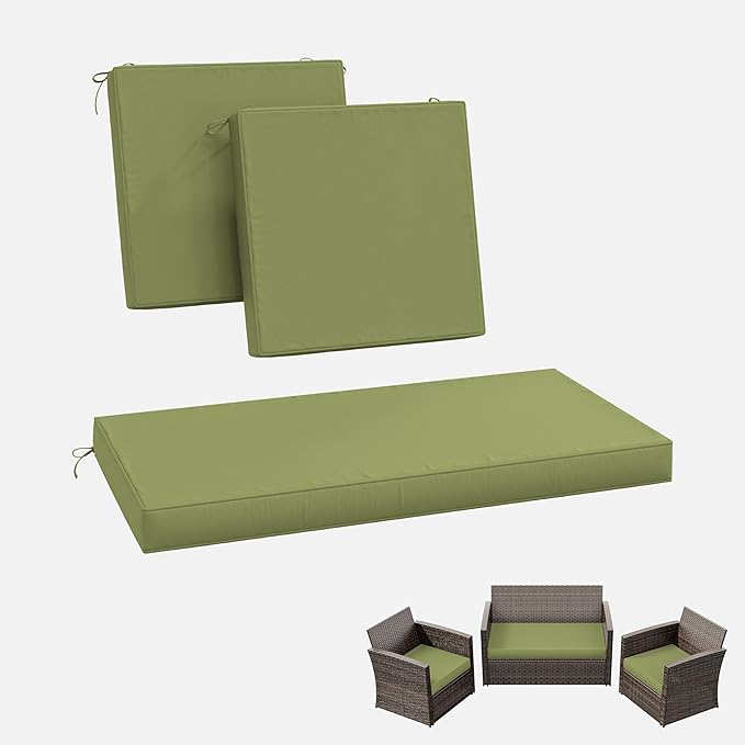 3 Pack Outdoor Replacement Cushions,36L x 18W x 3H,18L x 18W x 3H inch, High-Elastic Replacement Sponge for 4-Seater Water-Resistant Patio/Sofa with Removable Covers (Light Green)