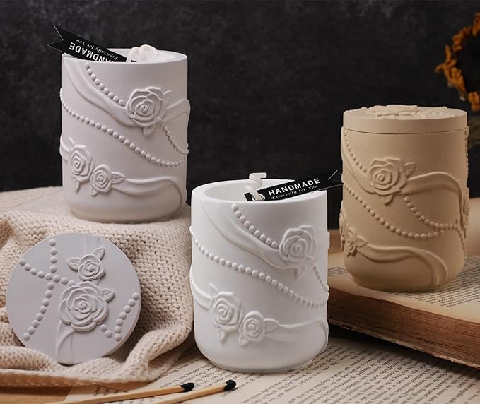 Candle Jar Resin Mold with Lid, Flower Resin Jar Mold for Candle Holder,Resin Casting Molds for DIY Storage Container Candle Holder, Candy Jewelry Container,Home Decor(Rose)