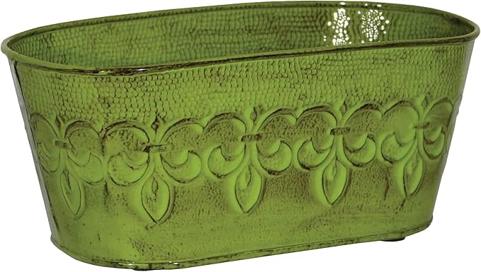 Headwind Ironlite Fleur De Lis Collection – 10" Tansy Green Oval Decorative Planter with Drain Plug – Lightweight Metal Garden Pots for Indoor & Outdoor Planters Use by Robert Allen