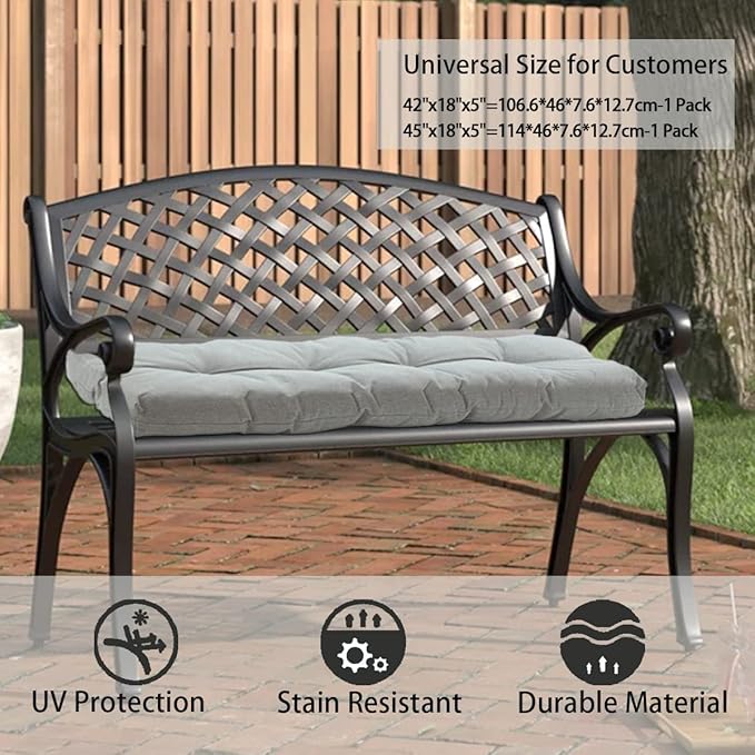 FUNHOME Outdoor Bench Cushion 42 x18 inch with Non-Slip Grips,Water Resistant Porch Swing Cushion,Bench Pillow Pads,Tufted Cushions for Patio Garden Furniture,42" Seat Cushions(Light Gray)