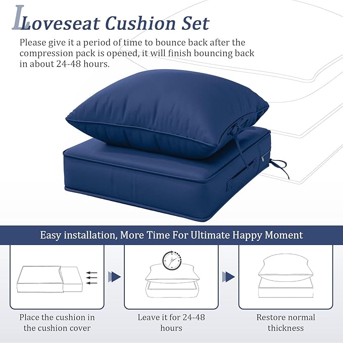 Outdoor Patio Chair Cushions Set 22 L X 24 W X 4 H Waterproof & Fade Resistant Deep Seat and Back Cushions with Removable Covers Outdoor Seat Cushion Set for Chairs and Sofas