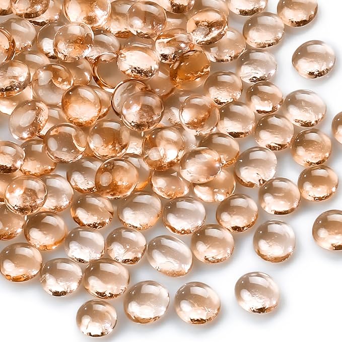 CYS EXCEL Champagne Glass Gemstone Beads Vase Fillers (2 LBS) Flat Marble Beads Multiple Color Choices Aquarium Decor Rocks Floral Stones Decorative Mosaic Glass Gem Pebbles