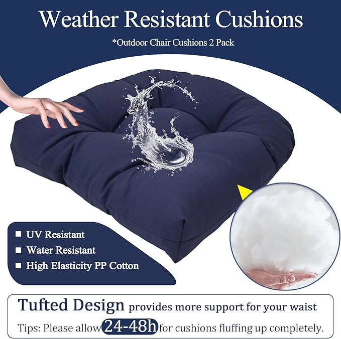 MTMR Water-Repellent Outdoor Chair Cushions Set of 2, 19”X19” Patio Chair Cushions with High Elasticity PP Cotton, No Fading Tufted Seat Cushions for Outdoor Furniture, Thick and Large Patio Cushions