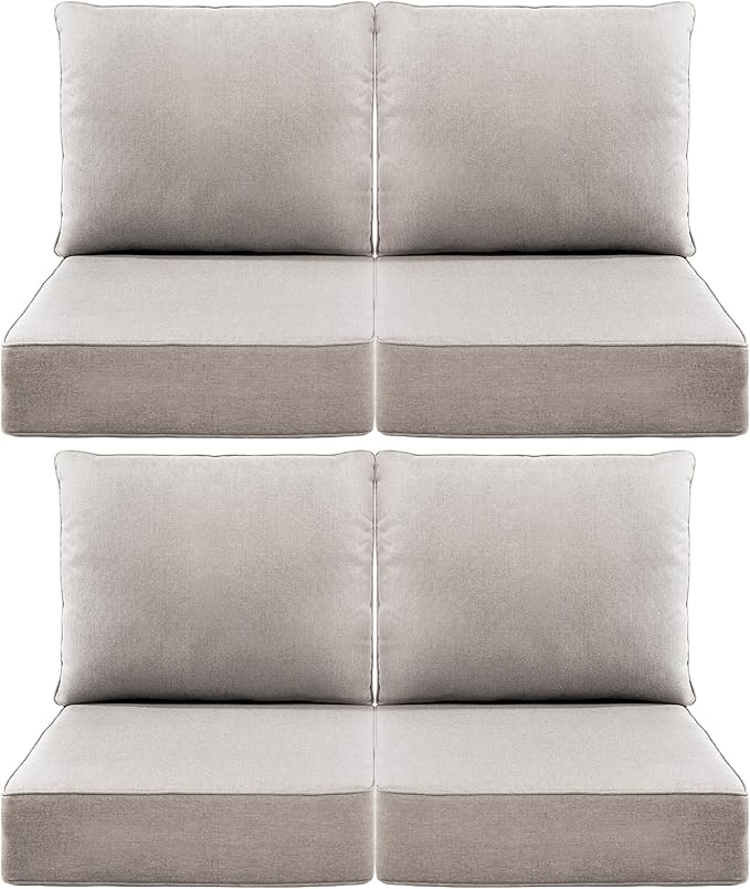 Luxury 6" Outdoor Cushions for Patio Furniture, 24x24x6" Thick Seat Cushion Set of 4, Fade Resistant Couch Chair Replacement Cushions High Density Deep Wicker Chair Cushion w/ Removable Cover, Beige