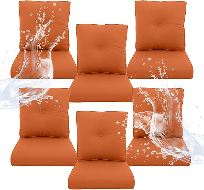 Outdoor Chair Cushions 6 Sets - 22 * 24" Patio Furniture Cushions with Removable Cover, 28D High Density Sponge Filling Outdoor Patio Cushions for Chairs, Rocker, Sofa and Loveseat - Orange