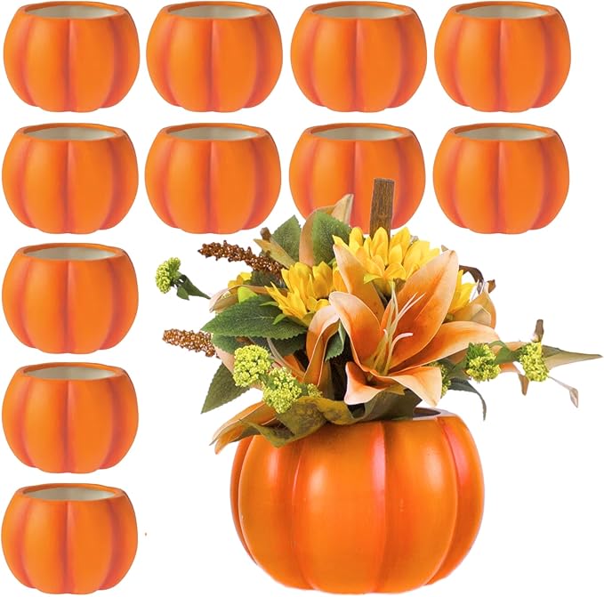 Holiday Designs - 5.5 Inch Pumpkin Planter Pots, Set of 12 Matte Ceramic Pumpkin Pottery for Fall Flowers, Succulents, Halloween & Thanksgiving Decor (Orange, 5.5" D)