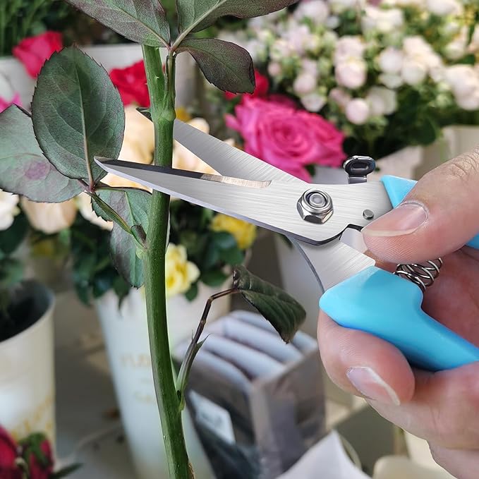 Flower Scissors, 7.6 inch Flower shears Pruning Shears for Beginners, High Strength Steel, Sharp Rust Resistant Floral Scissors with Comfortable Grip Handles, Garden Clippers plant cutter -Blue