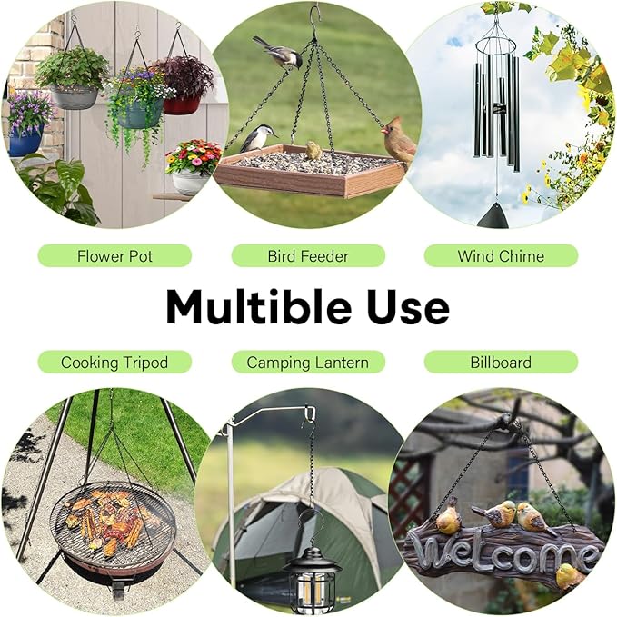260inch Black Metal Hanging Chains with Hanging Basket Hooks Set for Planters,Birdcage,Birds Feeder,Grow Lights,Lanterns,Billboards,Wind Chime and Ornaments,Chain Hooks DIY,Black