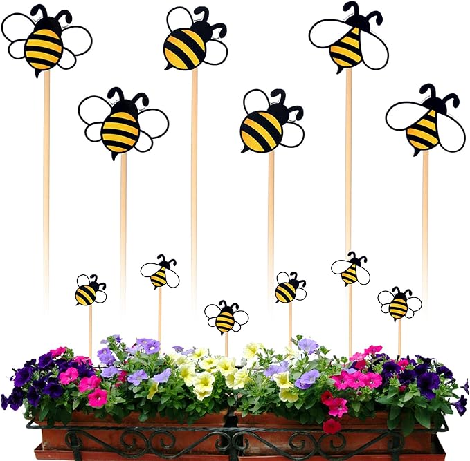 6 Pcs Wood Bee Garden Stakes Decor Yard Art Ornaments Front Yard Art Stick for Spring and Summer Indoor and Outdoor Lawn Path Terrace Flower Pots Festival Events