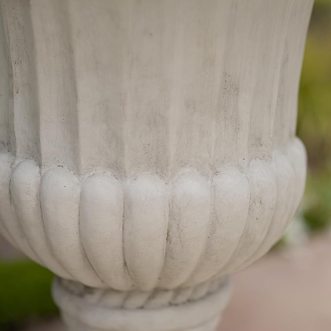 Merax 26.5 Inches Italian Urn Planter, Antique Garden Urn for Patio & Indoor Decor, Handmade Classic Planter, Antique White