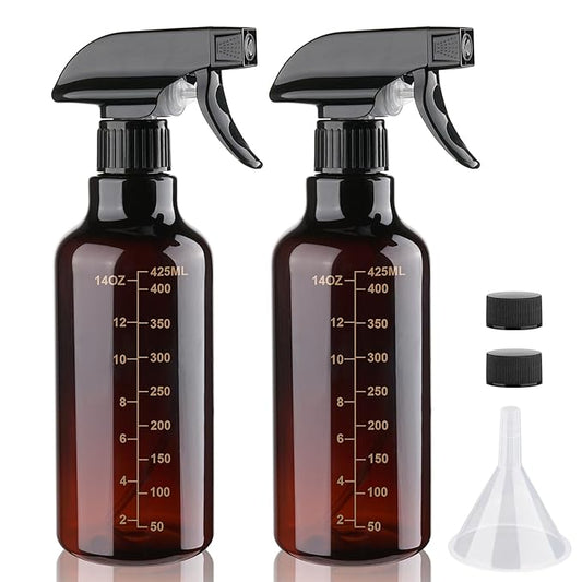 Plastic Spray Bottle 16.9oz Empty Spray Bottles Refillable Container Trigger Sprayer for Cleaning Solutions, Water, Plants, Pet, Essential Oils, Hair, 2 Pack (Amber-scale)