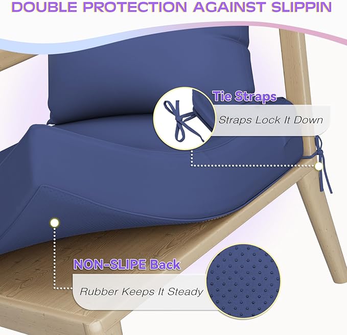 Outdoor Chair Cushions Set of 4, 24 x 24 Inch Patio Furniture Cushions with Splash-Proof Covers, Outdoor Cushions for Patio Furniture Replacement, Navy Blue