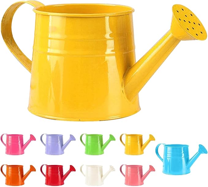 Watering Can Gardening Tool Accessories, Sprinkling Can 1L Metal Flower Garden Watering Can for Outdoor Indoor Plants Lawn Garden (Yellow)