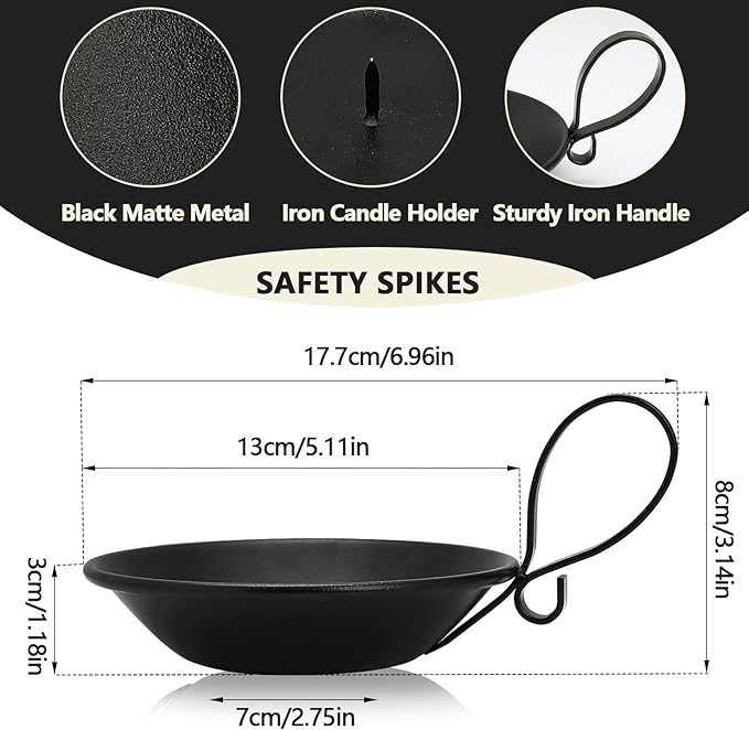 Matte Black Iron Candle Holder with Handle, Iron Pillar Candle Holders with Safety Spike for Pillar/Ball Candles, Table Centerpiece Decoration