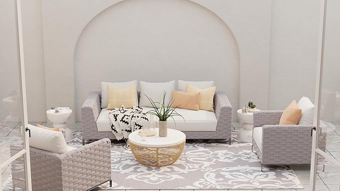 Mad Mats Traditional Outdoor Rug, Reversible Plastic Mat (5' x 8', New Wrought Iron - Cool Silver)