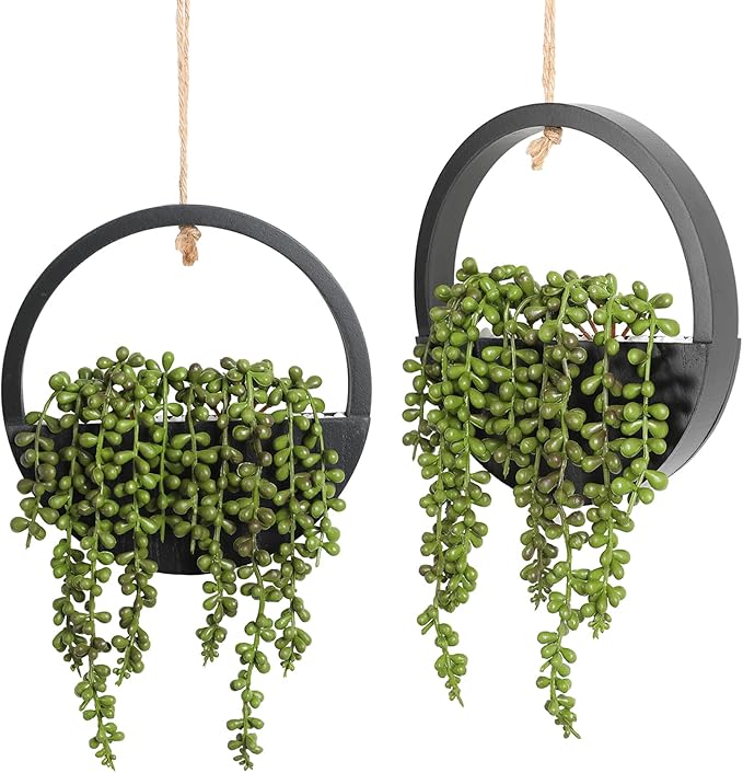Artificial Hanging Plants Large Hanging Planter Fake Succulents Artificial String of Pearls with Pot and Lanyard for Home Office Wall Decoration