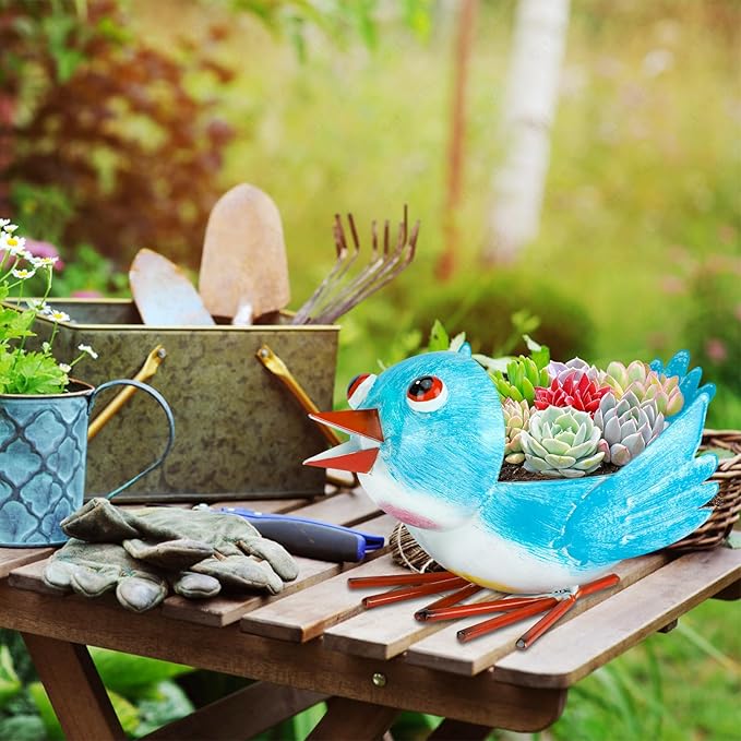 Metal Cute Bird Planter,Fun Garden Flower Succulent Pot Indoor Outdoor Decor .Unique Animal Planter Flower Pots Gift Ideas for Mother and Teacher