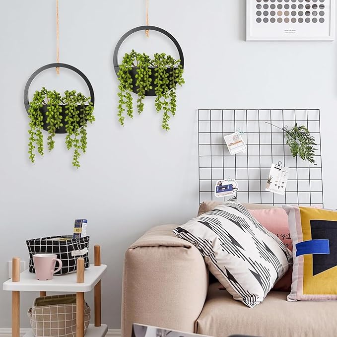 Artificial Hanging Plants Large Hanging Planter Fake Succulents Artificial String of Pearls with Pot and Lanyard for Home Office Wall Decoration