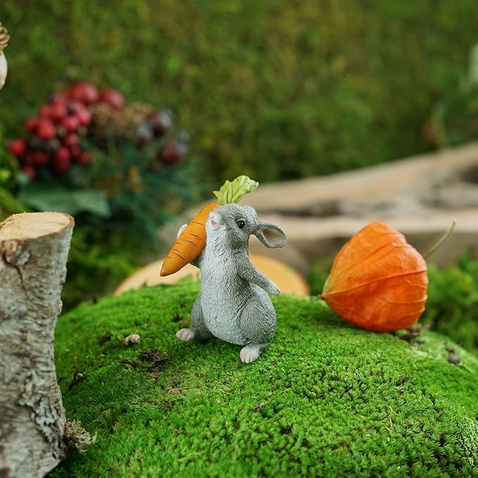 Top Collection Miniature Fairy Garden and Terrarium Rabbit Holding Carrot Statue