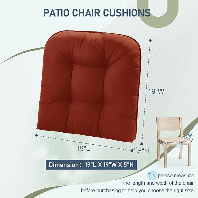 downluxe Outdoor Chair Cushions Set of 2 for Patio Furniture, Waterproof Tufted Overstuffed Patio Furniture Cushions, Thick Outdoor Seat Cushion, 19" X 19" X 5", Brick Red