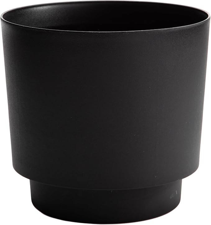 Bloem Hopson Decorative Resin Cachepot with Metal Stand, 10" Indoor and Outdoor Planter with Gold Metal Stand, Black