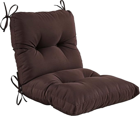 Outdoor Indoor Seat/Back Chair Tufted Cushion,All-Weather Patio Chair Cushion with Ties,for Patio Furniture,Coffee
