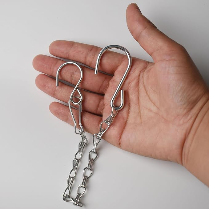 11 Inch Silver Hanging Chain, Small Hanging Basket Chain Kits with Hooks for Bird Feeder Hanging Plant Extender Porch Wind Chime
