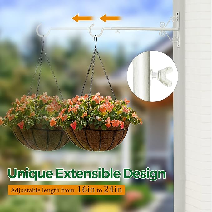 BOLITE 18023 Bird Feeder Hanger(16 to 24 Inch), Adjustable Hanging Plant Bracket, Plant Hangers for Hanging Bird Feeders, Planters, Lanterns, Wind Chimes, String Lights, 2 Pack, White