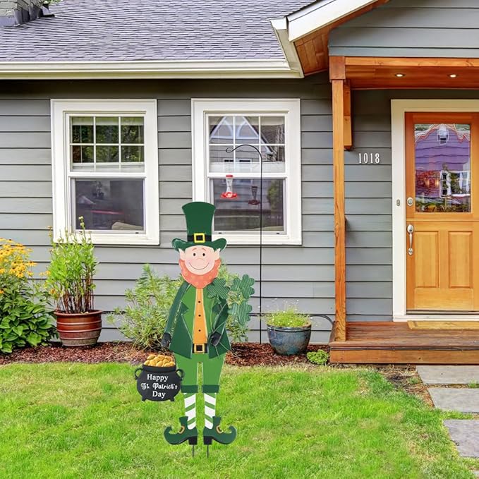 hogardeck St Patricks Day Decorations Outdoor, Irish Leprechaun Decorative Garden Stakes for Saint Patricks Decor, Happy St. Patrick's Day Decorations with Shamrock Gold Pot for Home Yard Porch Lawn