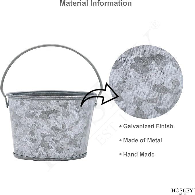 Hosley Set of 6 Mini Oval Tub Galvanized Planter 3.8 Inches Long Ideal for Floral Arrangements DIY Craft and Floral Projects Gifts Baskets Party Favors P9