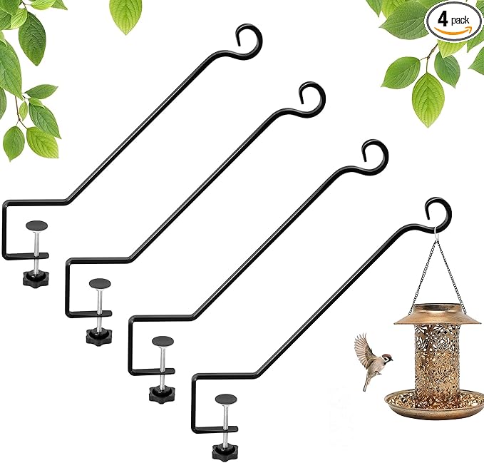Adnee 4 Pcs Deck Bird Feeder Hanger for Railing-12.5 Inch Deck Railing Plant Hanger with Non Slip Clamp-Deck Rail Planter Hooks for Suet Baskets,Lanterns,Wind Chimes