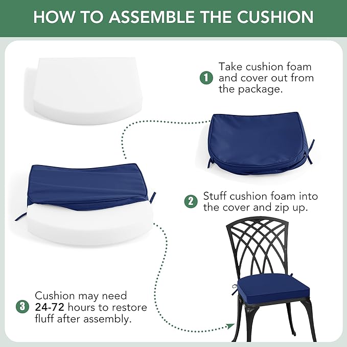 Outdoor Chair Cushions Set of 2: Waterproof & Fade Resistant Patio Furniture Cushions - 18.5 x 16 x 2 Inch Non Slip Round Corner Seat Cushion Pads with Removable Cover for Garden Yard Lawn, Navy Blue