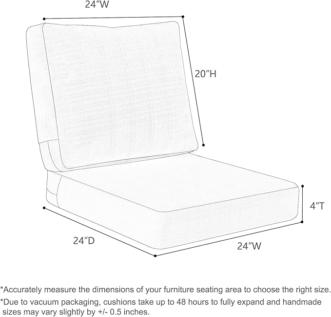 Favoyard Deep Seat Patio Cushions 24 × 24 inch Rainproof & Fadeness Furniture Cushion Set for Outdoor Chair Couch with Polyester-Linen Fabric & Removable Cover, Hidden Zipper and Adjustment Staps