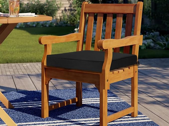 Outdoor Chair Cushions 18x18 Inch,Set of 2,Water Resistant Chair Pads with Ties,Square Seat Cushion 18"x18"x2.5",Patio Chair Cushion for Garden,Backyard Furniture(Black)
