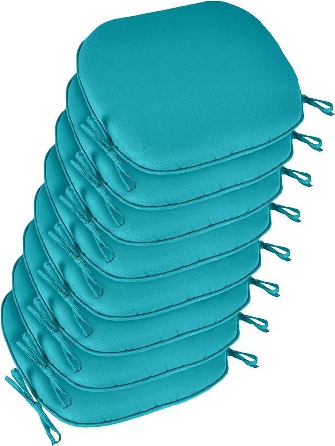 SleepMan Outdoor 17"x16" Chair Cushions with Ties Set of 8, Water Resistant All Weather U-Shape Seat Pads for Patio Garden Furniture Indoor Fade Resistant Patio Cushions (Aqua Green)