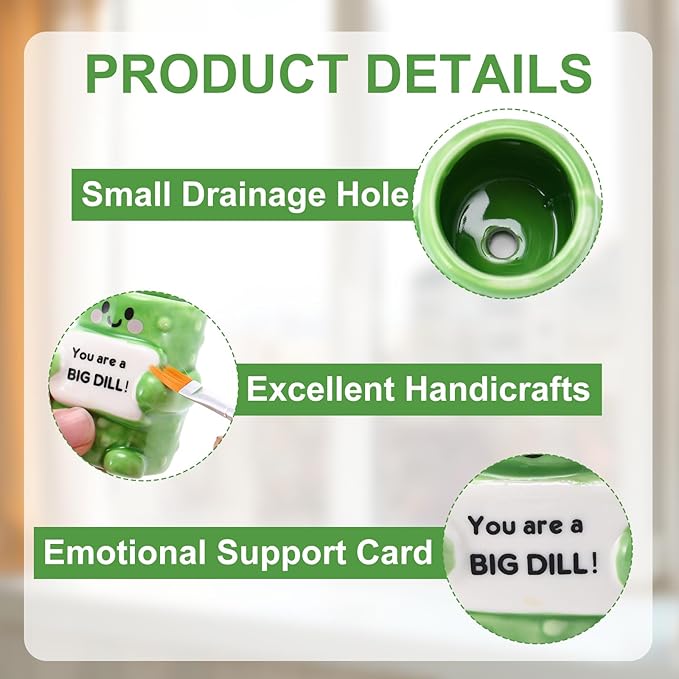6 Pack 2.5 Inch Pickle Ceramic Succulent Planter Pots with Drainage Hole, Mini Cute Flower Pots Container for Home Office Garden Decoration Emotional Support Buddies Christmas Housewarming Gifts