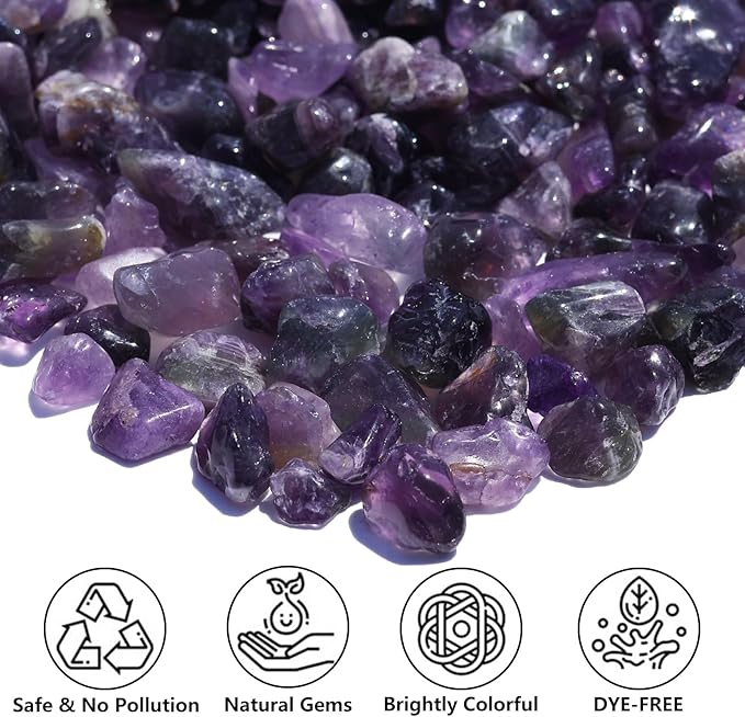 Polished Gem Stones Rocks – 0.9LB Natural Amethyst Crystal Chips Bulk, Tumbled Gemstones for Healing, Fish Tank Gravel, Vase Filler, DIY Crafts, Plant Pots & Home Decor