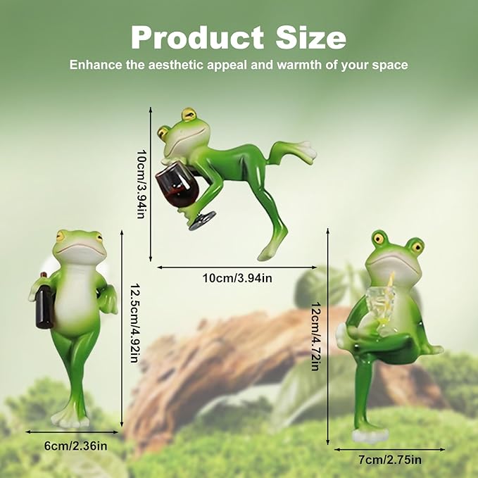 Upriver 3 PCS Tipsy Resin Frog Figurines, Miniature Frog Statue Plant Decorations for Pots,Funny Frog Planter Pot Hugger for Garden, Patio, Lawn, Balcony