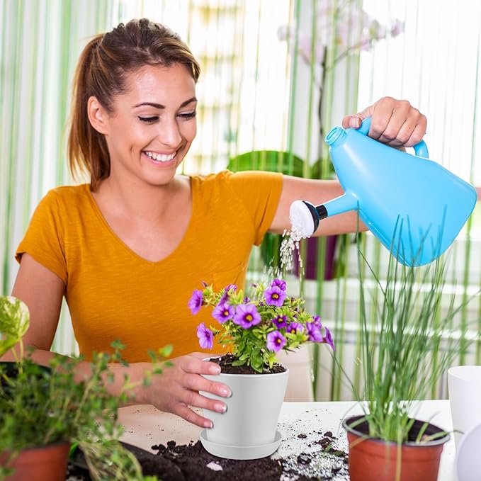 Yaomiao 48 Pcs 4 Inch Colorful Plastic Plant Pots with Tray Flower Plant Pots Seedling Nursery Pots with Drainage Holes for Home Garden Flowers Outdoor Indoor Succulents Plants