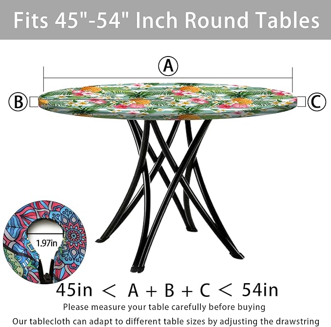 Round Fitted Outdoor Heat Resistant Waterproof Tablecloth with Umbrella Hole and Zipper for 45-54" Tables Outside Accesorios Para Picnic Camping Roadtrip Trips Bbq Needs Useful Holiday Gifts