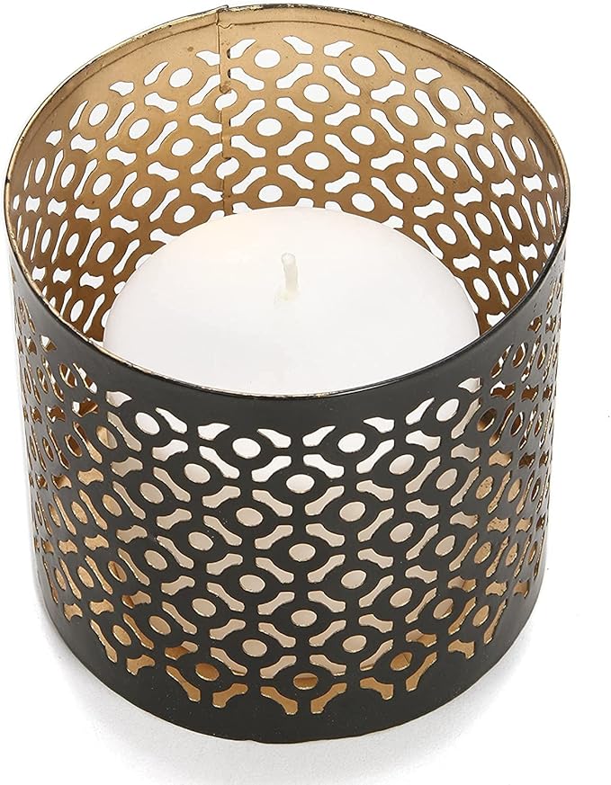 Hosley 4.5" Black Metal Candle Holder Sleeve Gold Interior for Tealights & Votive Candles Decorative Lantern for Home Décor, Weddings, Meditation, & Events