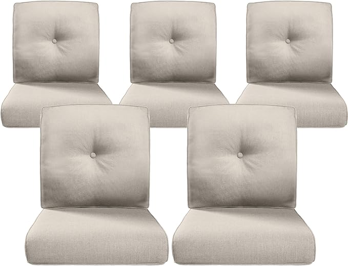 Belord Luxury 4" Thick Outdoor Cushion 5 Set - 22 x24 Inch 28D Sponge Filling Fade-Resistant Chair Cushion, Spill Proof Removable Patio Furniture Replacement Cushions for Sofa Bench Swing - Beige