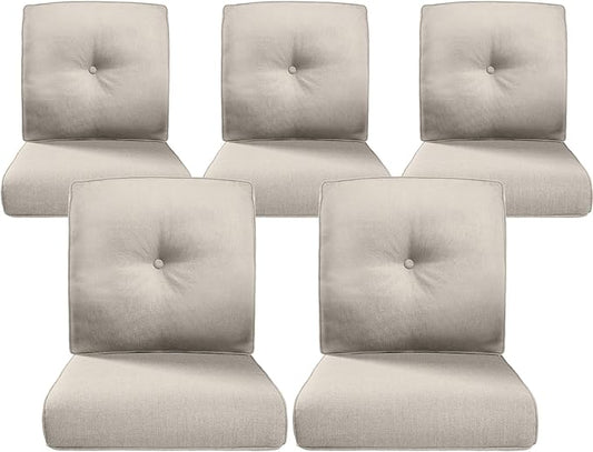 Belord Luxury 4" Thick Outdoor Cushion 5 Set - 22 x24 Inch 28D Sponge Filling Fade-Resistant Chair Cushion, Spill Proof Removable Patio Furniture Replacement Cushions for Sofa Bench Swing - Beige