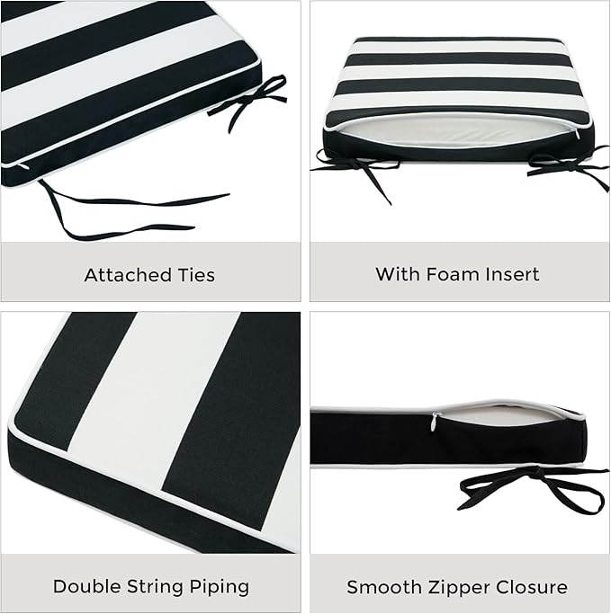 FUNHOME Outdoor Chair Cushions 18"x18"x2.5" Set of 2,Water Resistant Patio Chair Cushion with Zipper&Ties,18x18 Inch Replacement Square Seat Cushion for Garden Chairs(Black White)
