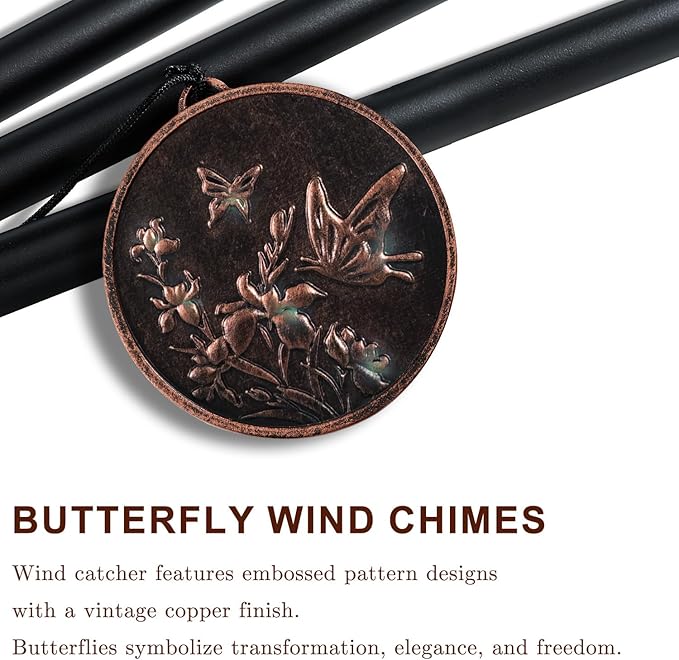 Wind Chimes for Outside, Vintage Butterfly Deep Tone Wind Chime Outdoor Clearance, Patio Porch Balcony Decoration, Garden Decor Birthday Gifts for Women Mom Grandma (34" Butterfly)
